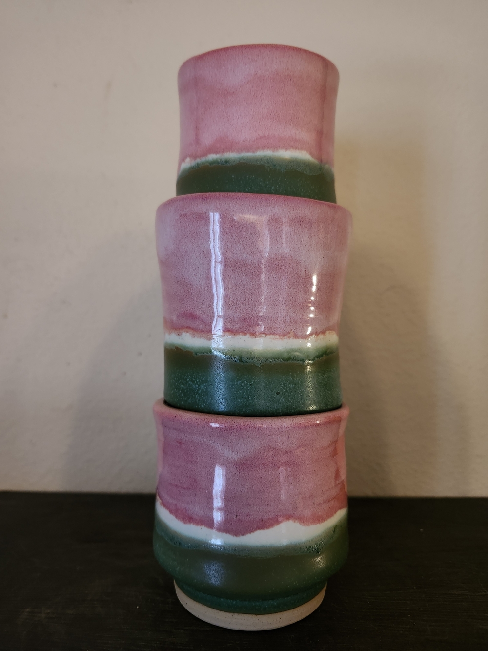 Pink and Green Glazed Ceramic Cups - Artisan Home Set